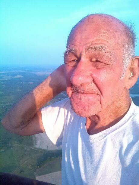 Dad up in hot air balloon